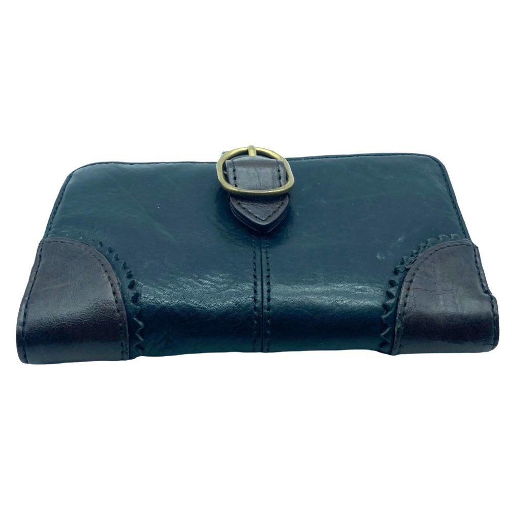 Clarks Black‎ Leather Hand Wallet Snap Closure Embossed Brand 6.5" x 4"